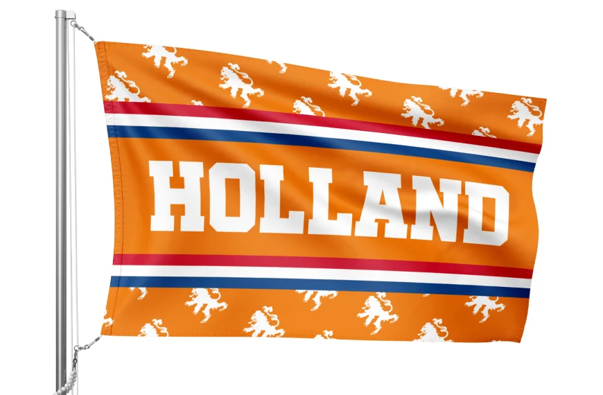 Vlag Holland met oranje motief van Nederlandse leeuw