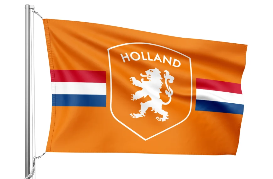 Oranje vlag met Nederlands schild